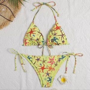 Sunny La Mereè Aquatic 2Piece Triangle Bikini In Starfish Print, Luxury Swimwear